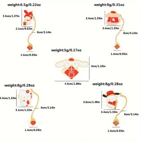 Sanrio 5pcs Hello Kitty Chain Brooch Cute Melody Pins, Metal Badge Jewelry - Picture 3 of 4